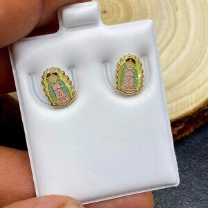 Stud Earrings Small Our Of Lady Guadalupe 14K GF For Girls Kids Jewelry